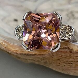 Cushion Tourmaline CZ Solitaire Engagement Ring Women’s 9 Bubble Gum Pink
